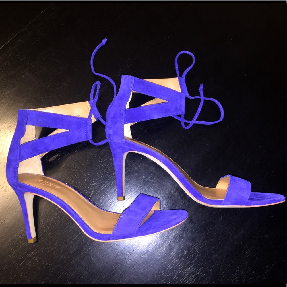 J. Crew Blue Suede Lace-up Heels, Like New 8.5